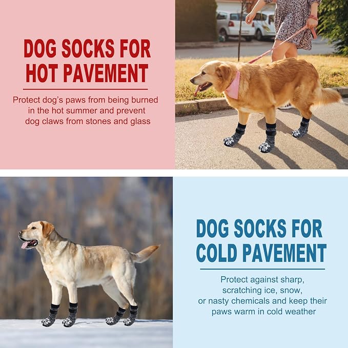 EXPAWLORER Anti Slip Dog Socks to Prevent Licking Paws, Dog Shoes for Hot Pavement, Dog Booties for Small Medium Large Senior Dogs, Traction Control Boots & Paw Protectors for Hardwood Floors - Image 5