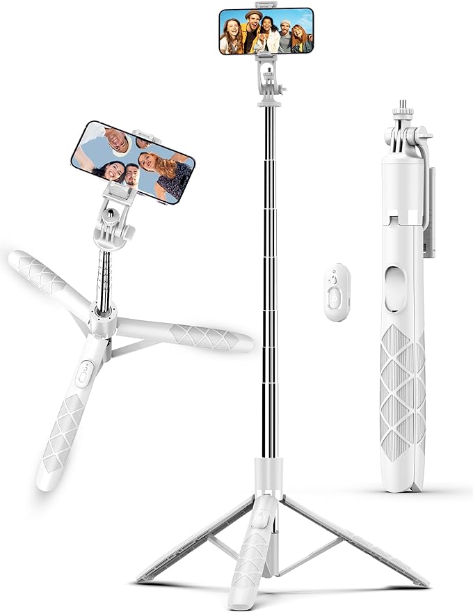 71" Cell Phone Selfie Stick Tripod, Smartphone Tripod Stand with Remote, Extendable Travel Phone Selfie Stick Compatible with iPhone 17/16/15/14/13 Pro Max Gopro Android DJI (White) by SelfieShow