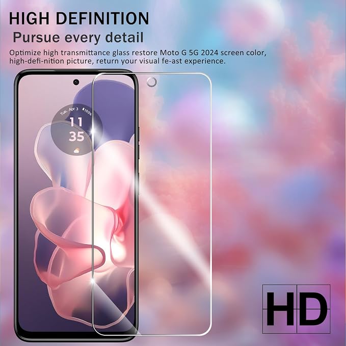 Moto G 5G 2024 HD Clear Tempered Glass Screen Protector + Camera Lens Protectors, [2+2 Pack] [3D Glass] [Anti-Glare] [Bubble-Free] Screen Protector Glass For Moto G 5G 2024 - Image 6