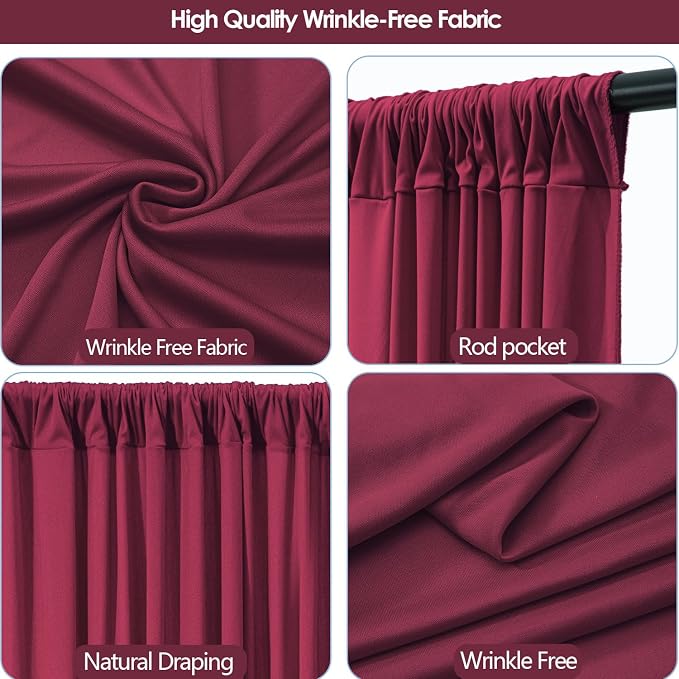 ESGOTBME 20x10ft Wrinkle Free ‌Burgundy Backdrop Curtain for Parties Soft Fabric Drapes Wedding ‌Curtain Backdrop for Birthday Party Decorations Background for Photography 5x10ft, 4 Panels - Image 5