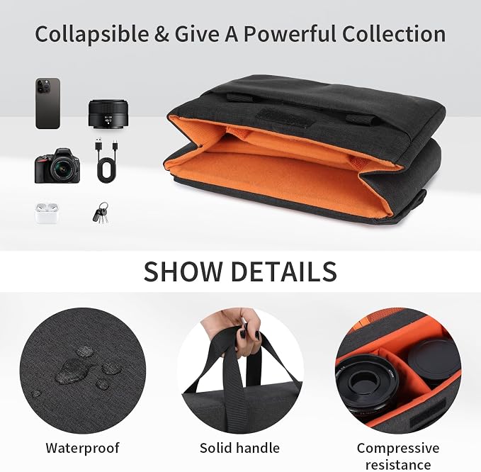 BAIGIO Camera Insert Bag Camera Cube Foldable Camera Bag Insert with Handle DSLR SLR Camera Insert for Backpack Shockproof and Water-resistant Protective Camera Inner Organizer - Image 2