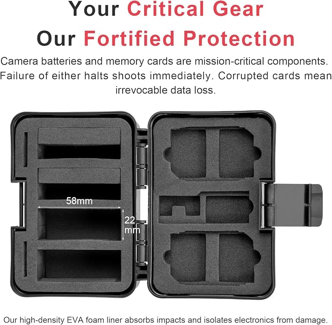 FOMITO Camera Battery Case & Memory Card Organizer - Holds 7 SD Cards 2 CFast 2 CF 2 Micro SD 2 XQD - Water-Resistant Shockproof Hard Shell Storage Box (Black Red) - Image 3