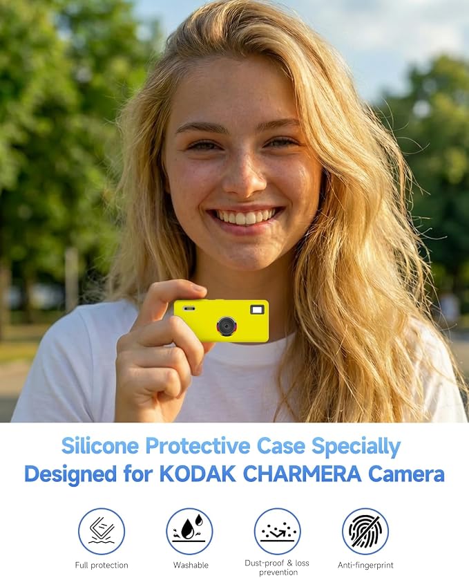 Silicone Case for Kodak CHARMERA Keychain Digital Blind Box accessories,Soft Silicone Protective Case,Comes with Screen Protectors and Wrist Strap - Yellow - Image 2
