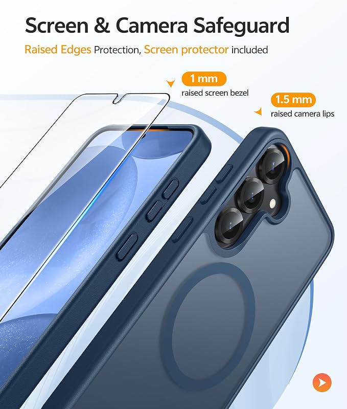 FNTCASE for Samsung Galaxy S25/S24 Case, Fit for Magsafe, Screen Protector | Translucent Matte Magnetic Back, 14FT Military Grade Drop Protection, Shockproof Protective Phone Cover, Blue - Image 4