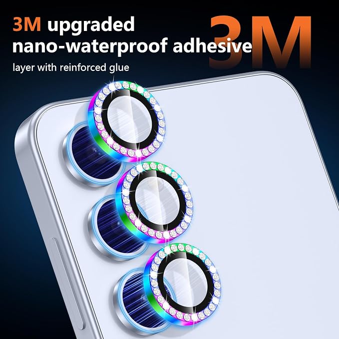 for Samsung Galaxy S24 Plus Camera Lens Protector, Individual Metal Ring Tempered Glass Lens Cover, [Strong Adsorption] Scratch Resistant Ultra-Thin HD Clear Lens Cover, 1 Set-Colorful Diamond - Image 5