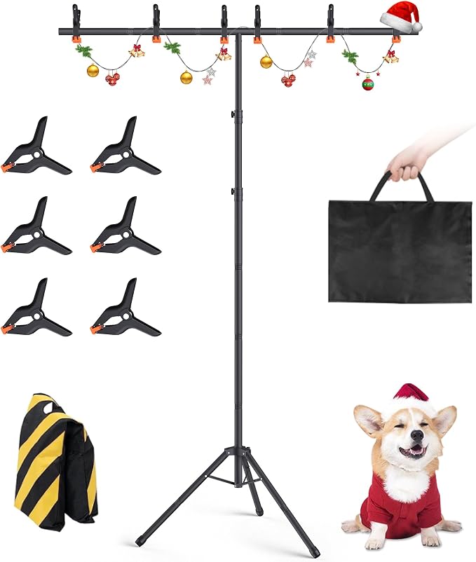 Forlogic Portable T-Shape Backdrop Stand Support Kit 8x5.3ft, Adjustable Photo Green Screen Back Drop Stand for Party, Photography Videography Studio (8×5.3Ft) by Forlogic