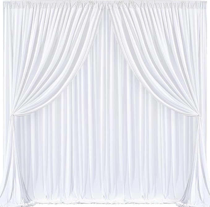 White Backdrop Curtains 4 Panels, 10 Feet Wrinkle-Free Polyester Photography Backdrop Drapes for Wedding Baby Shower Party Background Backdrop Stand- 16 X10FT (White) - Image 2