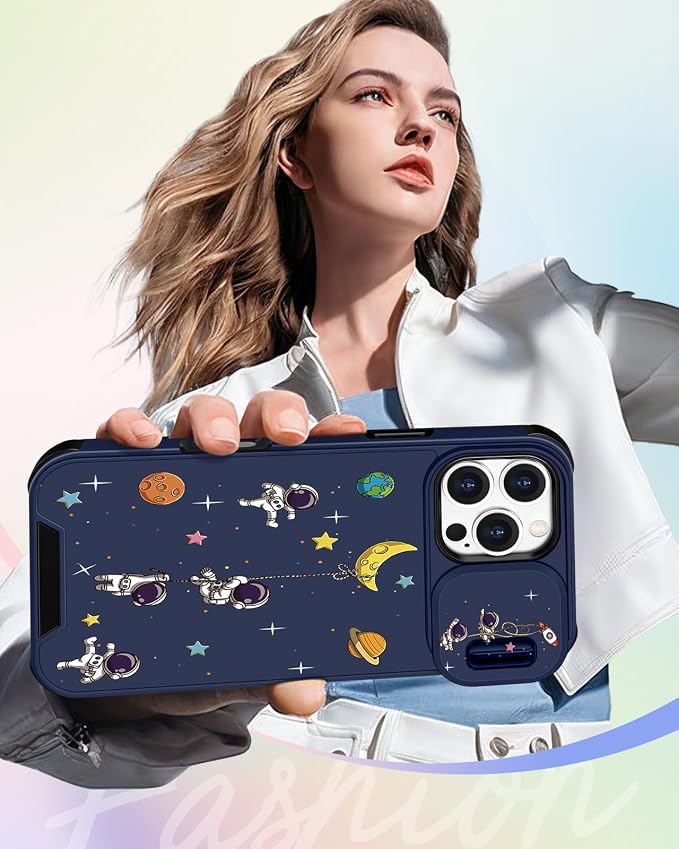 Buleens for iPhone 16 Pro Max Case 6.9 Inch - with Ring Stand & Camera Cover Aesthetic Cute Designed for Women Girls Girly Cartoon Astronaut Phone Case for iPhone 16 Pro Max Compatible with Magsafe - Image 6