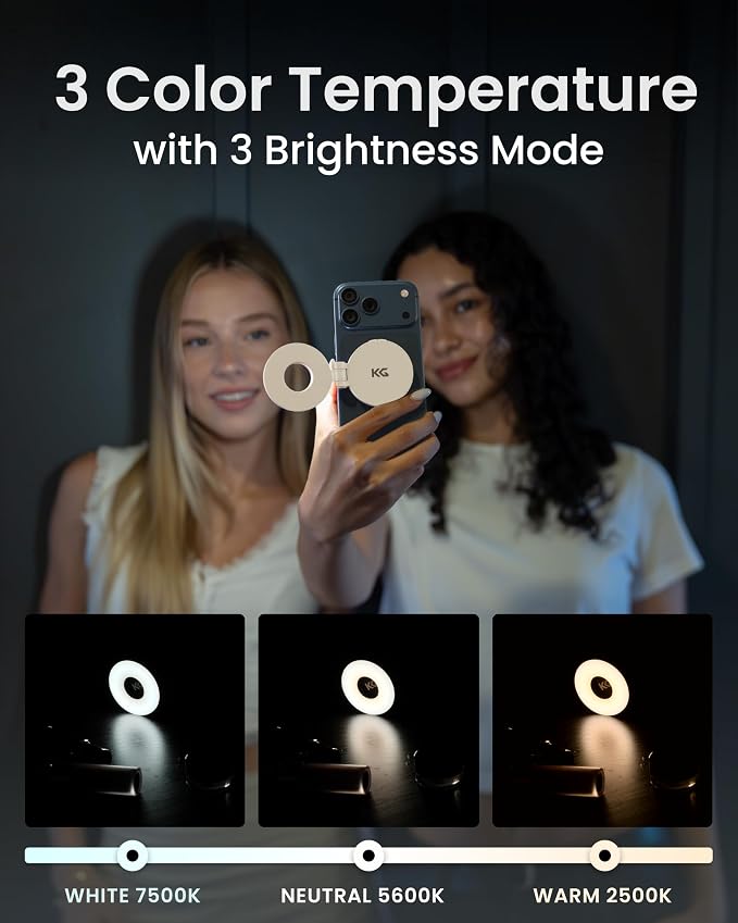 KraftGeek Magnetic Selfie Light for iPhone, Portable Ring Light for Phone | Rechargeable Phone Ring Light, Pocket Sized, 40 LEDs, Mini Cell Phone Selfie Light for Video Recording, Vlogging & Travel - Image 3