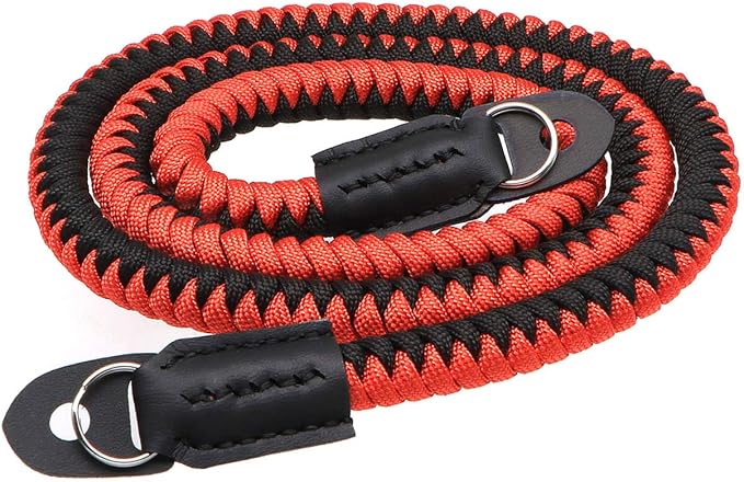 Paracord Woven Camera Neck Shoulder Strap Belt Hand Compatible with Canon Nikon Sony Olympus Pentax Fujifilm Panasonic SLR DSLR Digital Mirrorless Cameras 42 inch Red Black by HITHUT