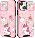 (2in1 for iPhone 14 Case for Women Kawaii Cartoon Girly Phone Cover Cute Unique Design with Slide Camera Cover Protective Rainbow Cases for iPhone14 6.1 inch by Goocrux