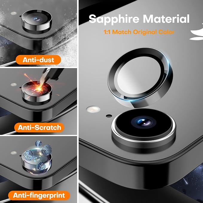 Camera Lens Protector for iPhone 17e/iPhone 16e- Black | 9H Tempered Glass, Metal Individual Camera Cover, Accessories, Anti-drop, Case Friendly, HD Clear, Anti-Scratch - Image 3