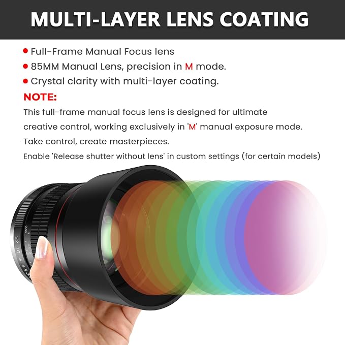 E 85mm f1.8 Portrait Lens - MF for Sony a7 IV/a7 III/ZV-E10/a7R V/a7C II/a7R IV/a7S III/a1/a9 III/a6400/a6100/a9 II/a7 II/a6000/NEX-6/NEX-5/Alpha - Manual Focus Mirrorless Cameras Lenses(E Mount) - Image 6