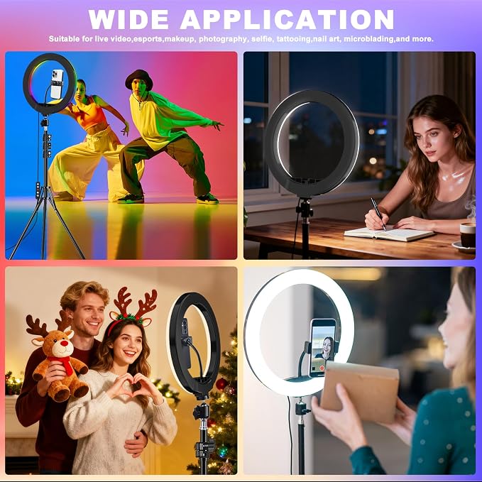 12'' Selfie Ring Light with Stand and Phone Holder, 75" Tripod 96 RGB Mode | Remote for iPhone &Android Camera. LED Halo Light for Photo/Video Recording/TikTok/Makeup. Vlogging Circle Ringlight Dimmable - Image 2