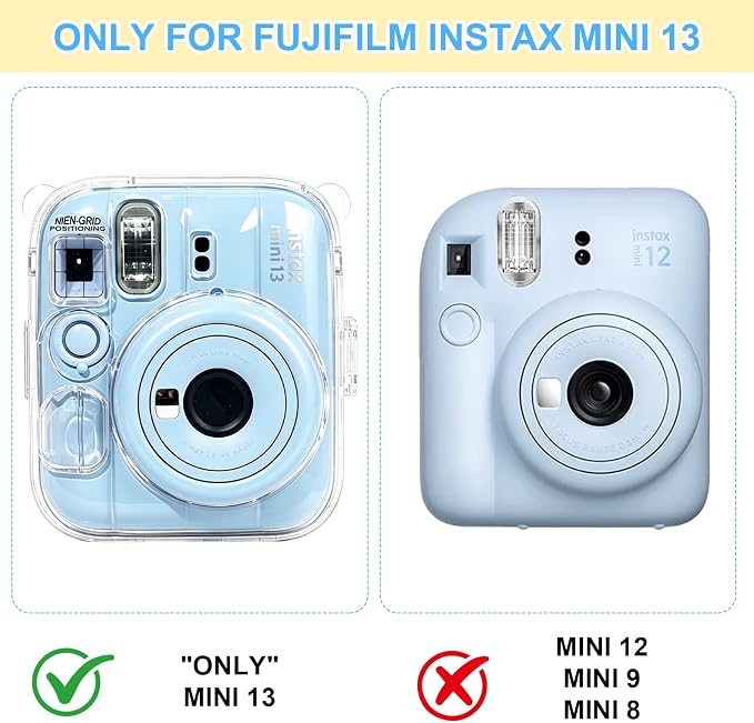 Clear Camera Case for Fujifilm Instax Mini 13, Blue Camera Strap | Protective Cover with Anti-Accidental Shutter, 4 Composition Cards, Photo Storage Holds 10 Films,Clear Hard Shell, No Camera - Image 6
