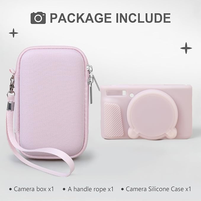 BOVKE Hard Case+Silicone Cover for Canon PowerShot SX740 Camera, Jelly Pink | SX740 SX730 Digital Camera Shockproof EVA Storage Bag & Soft Silicone Protective Case with Removable Lens Cover, Wrist Strap - Image 2