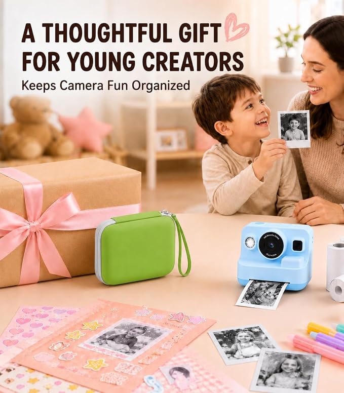 Kids Instant Print Camera Case for DYLANTO for ESOXOFFORE Cameras | Portable Digital Camera Case Organizer for ETIKEZ for YTETCN for DUDUDRAGON with Pocket for Accessories (Box Only)-Green - Image 9
