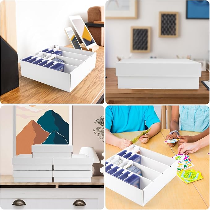Trading Card Storage Box, 4 Row 3200 Count Collector Cards Box with Divider | White Corrugated Cardboard Compatible with Top Loader Organizer Sorting Tray Box for Sports Cards, MTG, TCG Cards (3-Pack) - Image 6