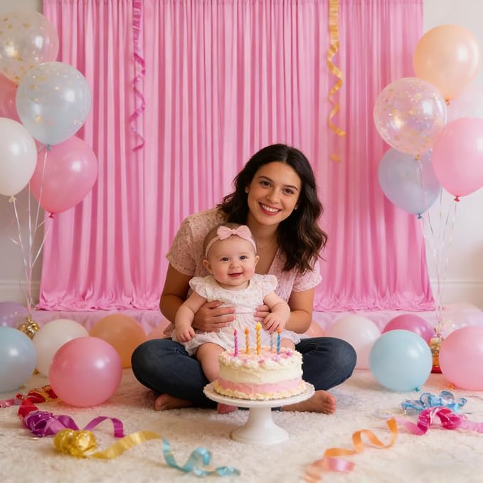 10ft x 10ft Pink Backdrop Curtains for Parties, Polyester Fabric Backdrop Drapes with Rod Pockets for Weddings, Birthday, Photography, Mother's Day, Graduation Party Background Curtain, 2 Panels - Image 5