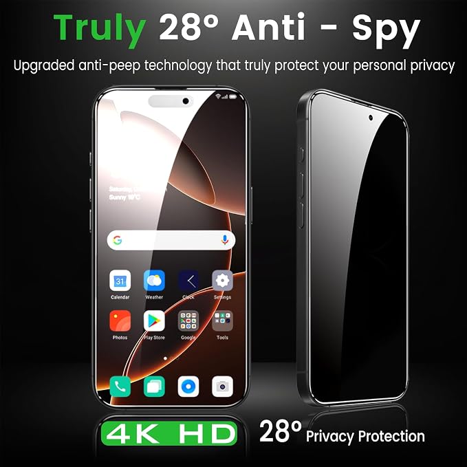 Romkasi 4 Pack Privacy Screen Protector for iPhone 16 Pro Max 6.9 Inch with 4 Pack Camera Lens Protector, Anti Spy Tempered Glass Film, Anti-Scratch, Touch Sensitive, Case Friendly - Image 3
