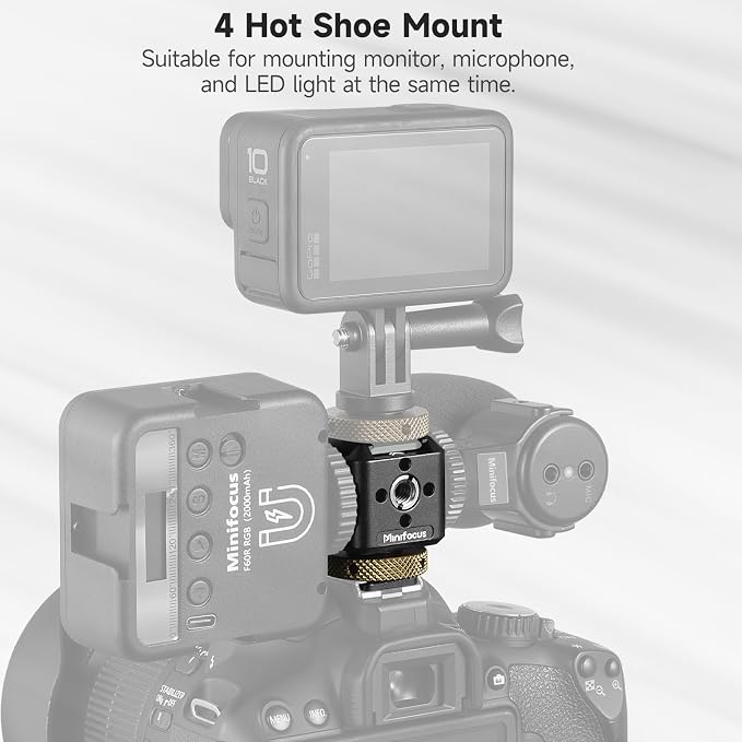 Camera Hot Shoe Extension Bracket Cold Shoe Mounts Adapter(Black) | Aluminum Shoe Mount Holder with 1/4''&3/8'' Thread Hole and Arri-locating Hole, For Microphone LED Video Light - Image 4
