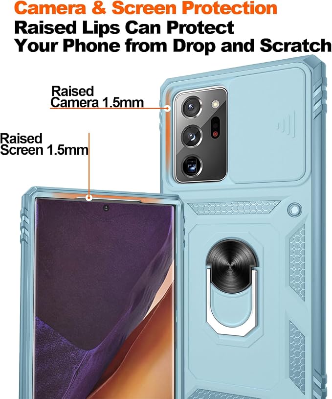 for Samsung Galaxy Note 20 Ultra Case with 2PCS Screen Protector, Build in 360° Rotating Ring Kickstand, Military Grade Protective Cover for Note 20 Ultra Phone, Green - Image 5