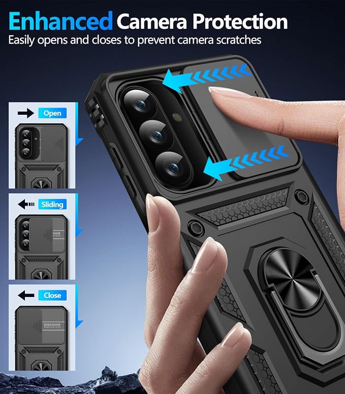 Taisairu for Samsung Galaxy A37 Case/A36 Case with Screen Protector & Slide Camera Lens Cover, Built-in Ring Stand Shockproof Protective Case for Samsung A37 5G Case/Samsung A36 5G Case (Black) - Image 6