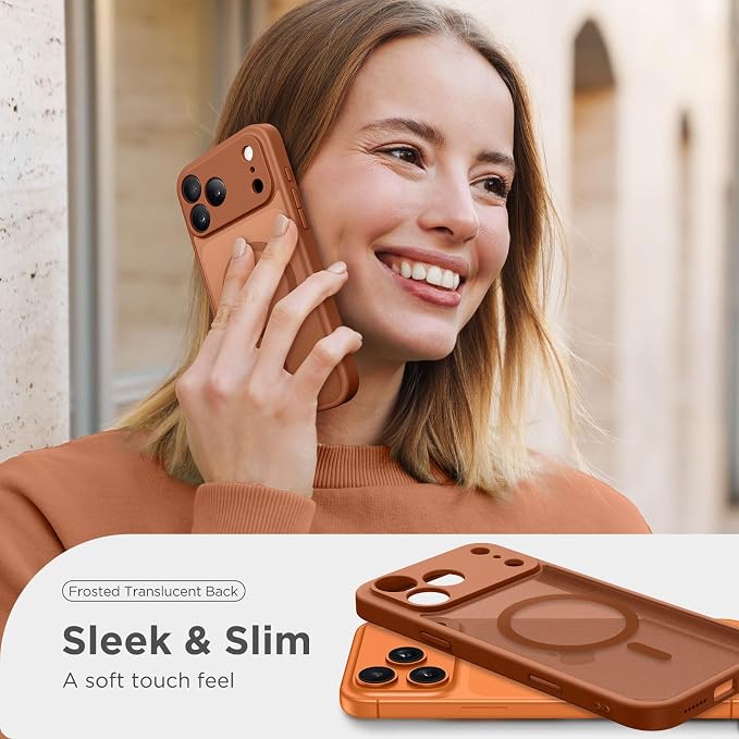 CAPRARO for iPhone 17 Pro Max Case, Compatible with MagSafe | Upgraded [Full Camera Protection] Protective Translucent Matte Women Girl Magnetic Phone Case Cover, Orange - Image 8