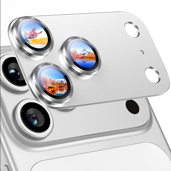 Uyiton for iPhone 17 Pro Camera Lens Protector, Metal Frame Glass Cover | Not Easy to Break, Strong Adsorption, Case-Friendly, Metal 9H Sapphire Glass Rear Camera Screen Cover, Silver by Uyiton