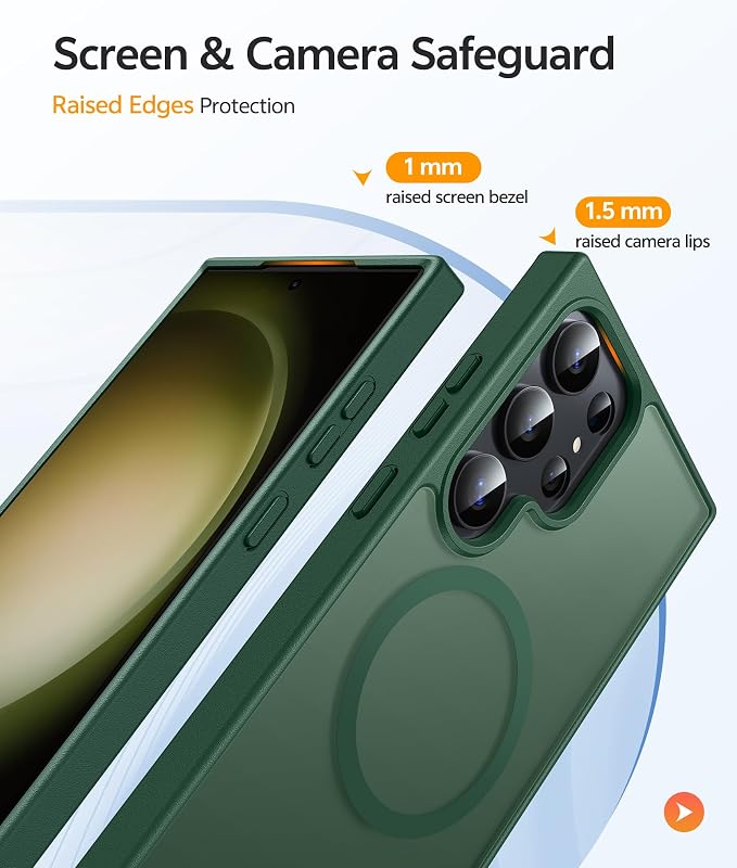 FNTCASE for Samsung Galaxy S23 Ultra Case, Compatible with Magsafe, Green | Translucent Matte Magnetic Back, 14FT Military Grade Drop Protection, Shockproof Protective Phone Cover - Image 4