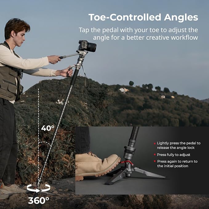 SmallRig 175cm / 68.9" Carbon Fiber Video Monopod for Camera, Compact Camera Monopod with One-Button Lift & Lock, Max. 5kg Playload Fluid Head Fits for DJI RS and for MFT 501L - Image 4