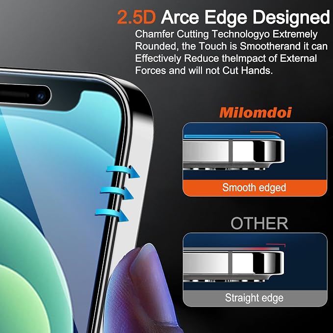 Milomdoi Screen Protector for Apple iPhone 12, Tempered Glass | 3+3 Pack, 9H+ Hardness, Camera Lens Protector, Military Grade Shatterproof, Easy Installation, No Bubbles, Case Friendly - Image 6