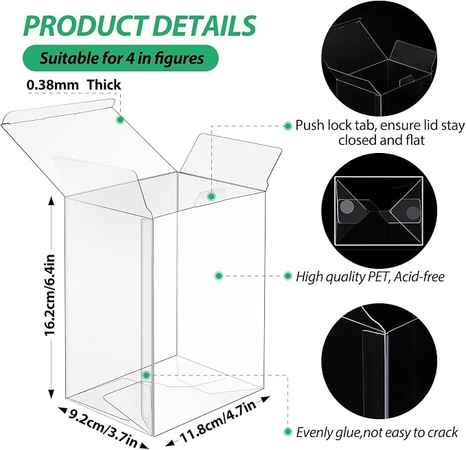 CreGear Protectors Case Apply for Funko-4 Inch-Pop Vinyl Figures, 100 Pack | Heavy Duty, 0.38mm Crystal Clear Protector, Plastic Protector Cases with Locking Tab, Perfect for Vinyl Figures, Display Box - Image 5