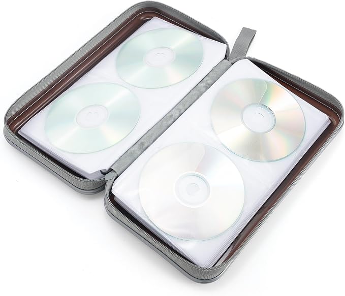alavisxf xx CD Case, 96 Capacity Hard Plastic Organizer Wallet for Car | CD DVD Holder, Portable Hand Strap, Zipper Closure, Anti-Slip Scratch-Resistant Sleeves, Disc Storage, for Home Office Travel - Image 3