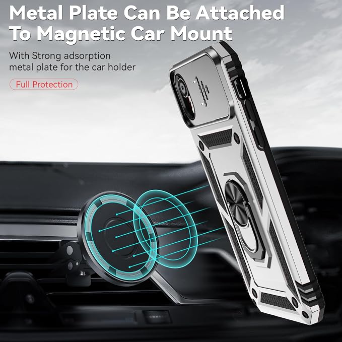 HNHYGETE for iPhone XR Phone Case with HD Screen Protector: [Military Grade 20ft. Drop Tested] Slide Camera Cover Ring Shockproof Protective Phone Case for - iPhone XR (Silver) - Image 4