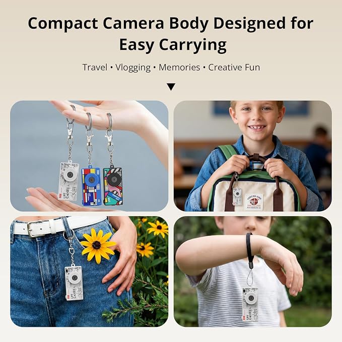 Mini Keychain Digital Camera, Y2K Retro Pocket Camera with 1.47 Inch Screen, 1440P Video, 2MP Photos, 16GB Card, Flash, Type C, Tiny Vintage Camcorder for Kids Teens Travel Vlog (White) - Image 7