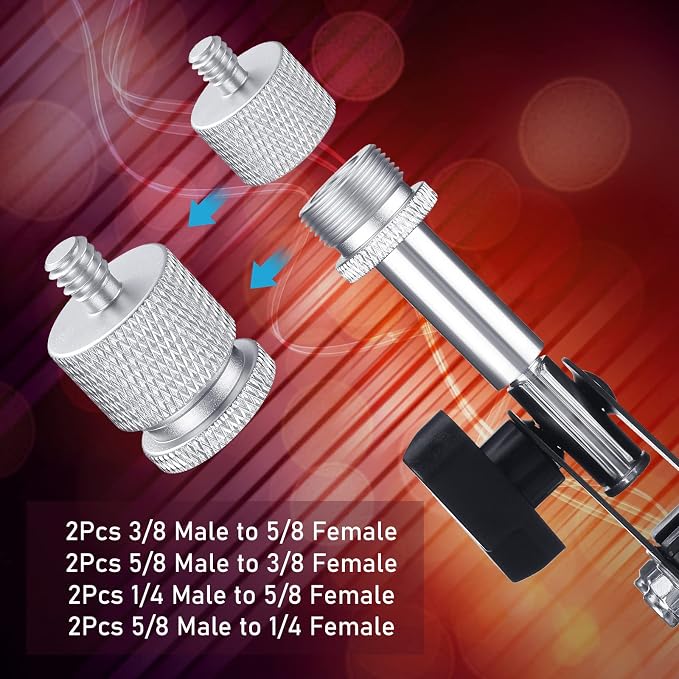 8 Pcs Mic Stand Adapter 5/8 Female to 3/8 Male 4 Types | Silver Mic Thread Adapter 8 Pcs, 5/8 3/8 1/4 Screw, Aluminum Alloy Knurled, Non Slip Grip, for Mic Stand and Boom Arm - Image 4
