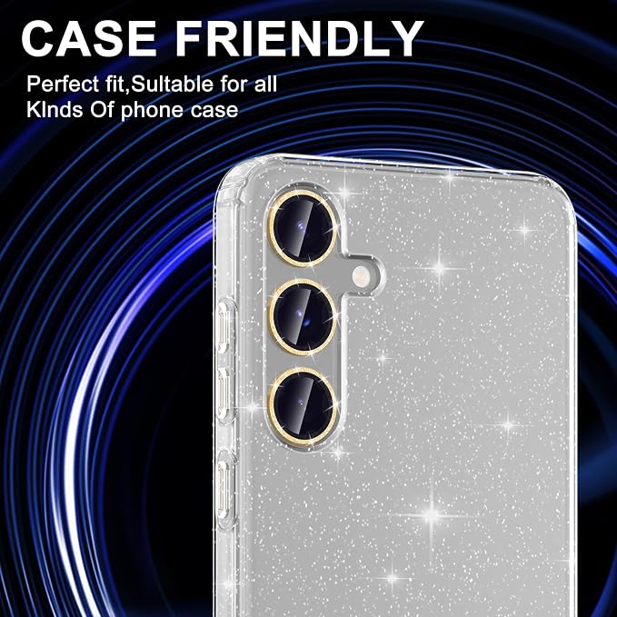 for Samsung Galaxy S23 FE Camera Lens Protector, Individual Metal Ring Tempered Glass Lens Cover, [Strong Adsorption] Scratch Resistant Ultra-Thin HD Clear Lens Cover, 1 Set-Gold Sparkly - Image 5