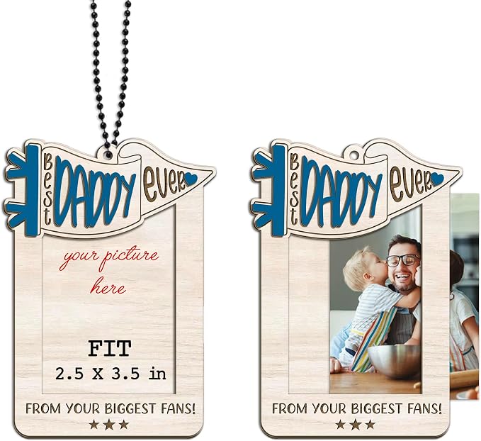 Personalized Best Dad Ever Picture Frame, Car Visor Picture Frame, Car Picture Holder,Gift for Dad Car Accessories, Father Day Gifts,Car Picture Wooden Frame, Drive Safe Daddy Visor Clip Biggest Fans - Image 3