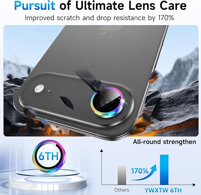 YWXTW Camera Lens Protector for iPhone Air, Individual Anti Scratch Metal Ring Tempered Glass Camera Screen Protector for iPhone Air Accessories, Case Friendly (Multi-Coloured) - Image 3