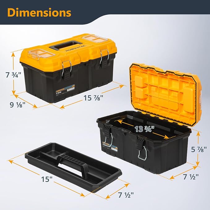 POWERTEC 16-Inch Tool Box with Trays - Lockable, Metal Latch, Organizer, Portable Storage for Tools, Small or Mid-Sized Parts (72119) - Image 2