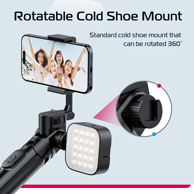 ULANZI MT-70 Extendable Tripod, 63" Selfie Stick Vlog Stand w 2 Phone Clips | 360° Rotate, Two Clips as Teleprompter, Cold Shoe, Camera Holder Extendable Tripod for iPhone Pocket 4 Luna Nano - Image 6