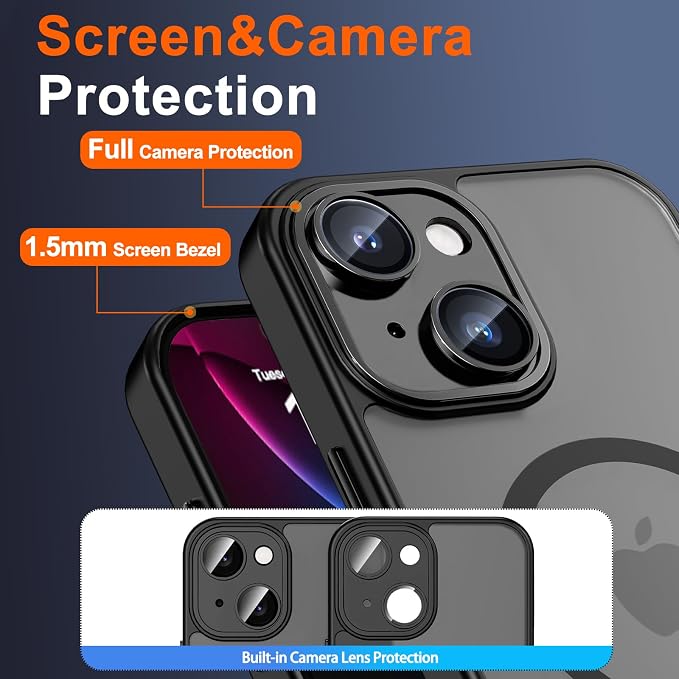 for iPhone 15 Case with Privacy Screen Protector, Black | Full Camera Protection, Translucent Matte Magnetic, Compatible with MagSafe, Shockproof Phone Cover, Slim Fit - Image 6