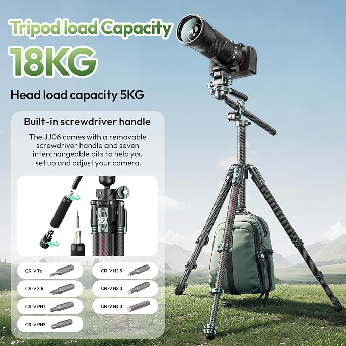ULANZI JJ06 GlideGo Carbon Fiber Video Tripod, 73.6in, 11lb Load | Dual 360° Pan Head, Portable Lightweight Pro Carbon Fiber, UKA Quick Release, Professional Travel Tripod, with Bag - Image 7