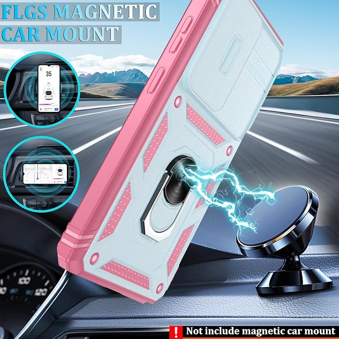 Gritup for Samsung Galaxy S26 Ultra Case: 2*Screen Protector | Slide Camera Cover | Build in 360° Rotating Ring Kickstand | Military Grade Protective Cover for Samsung S 26 Ultra, Green+Pink - Image 7