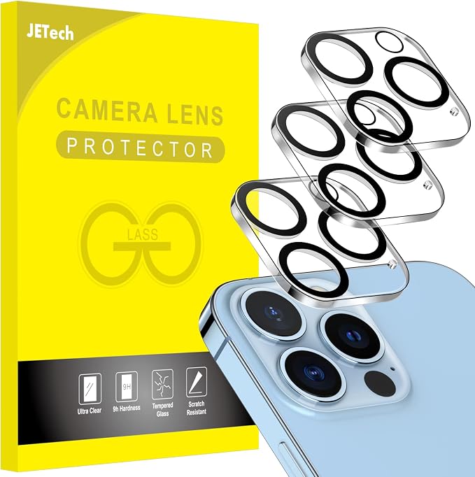 JETech Camera Lens Protector for iPhone 13 Pro Max/13 Pro, 3-Pack | 9H Tempered Glass, HD Clear, Anti-Scratch Protection, Night Shot Compatible, Case-Friendly by JETech