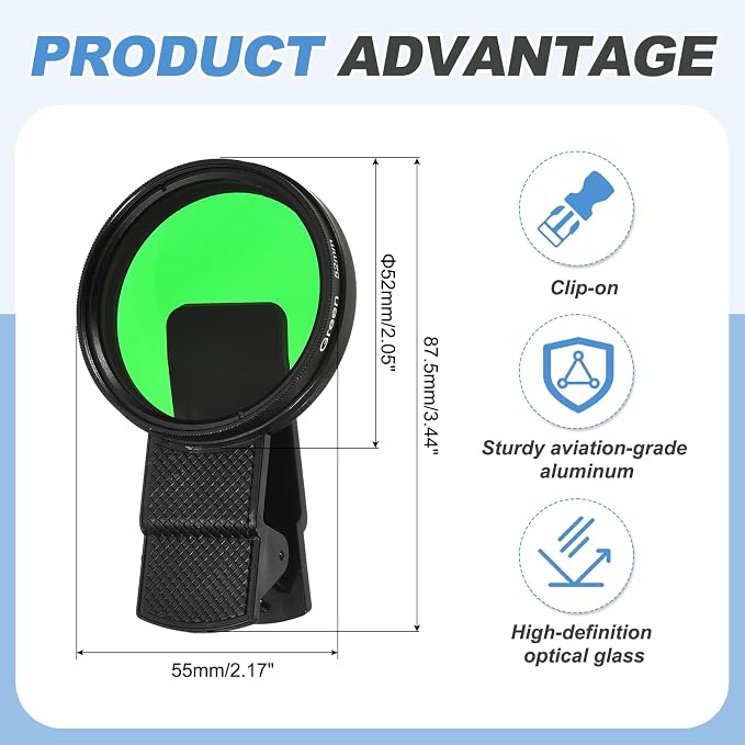PATIKIL 52mm Phone Camera Lens, Clip-On Full Color Filter Circular Polarizing Lens for Most Smart Phones and DSLR Cameras, Green - Image 2