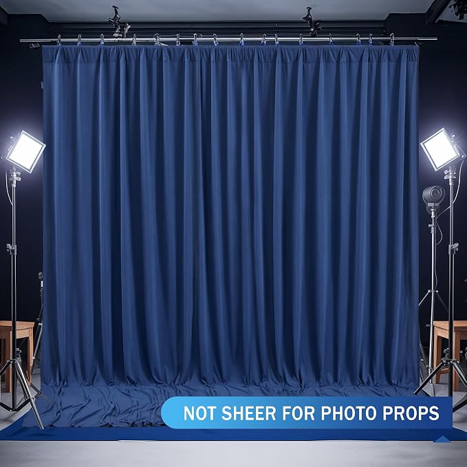 Navy Blue Backdrop Curtains-Wrinkle-Free Navy Blue Curtains Polyester Photography Drapes Wedding Background for Baby Shower Birthday Graduation Party Decorations - 24 X10FT (Navy Blue) - Image 3