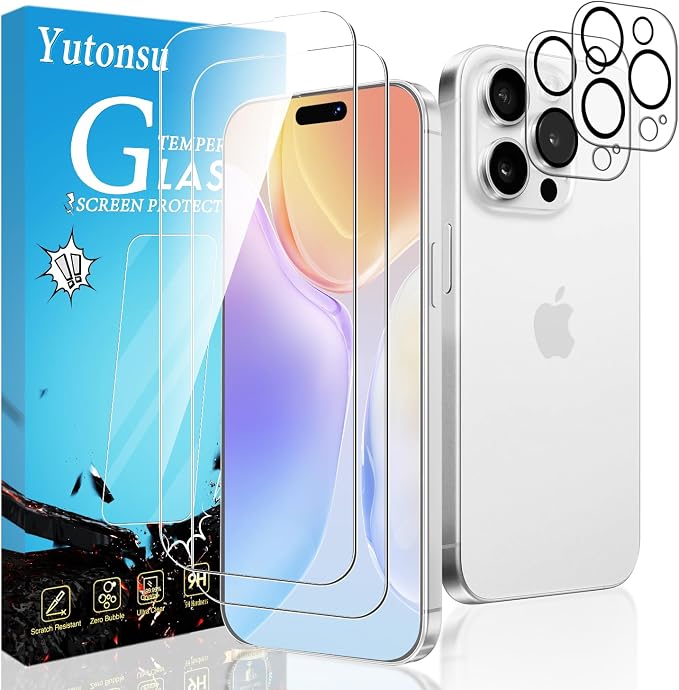 2 Pack Tempered Glass Screen Protector for iPhone 14 Pro Max | with 2 Pack Camera Lens Protector, Anti Scratch, Bubble Free, Case Friendly by Unknown