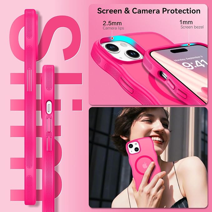 BENTOBEN Magnetic for iPhone 15 Plus/14 Plus Case,Cute Wavy Frame [Compatible with MagSafe] Translucent Matte Women Girls Boys Men Cute Shockproof Protective Cover for iPhone 14 Plus/15 Plus,Hot Pink - Image 4